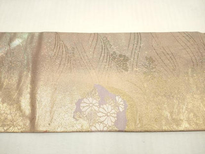 平和屋着物◎九寸名古屋帯　草花文　金糸　正絹　逸品　DABF5355xg