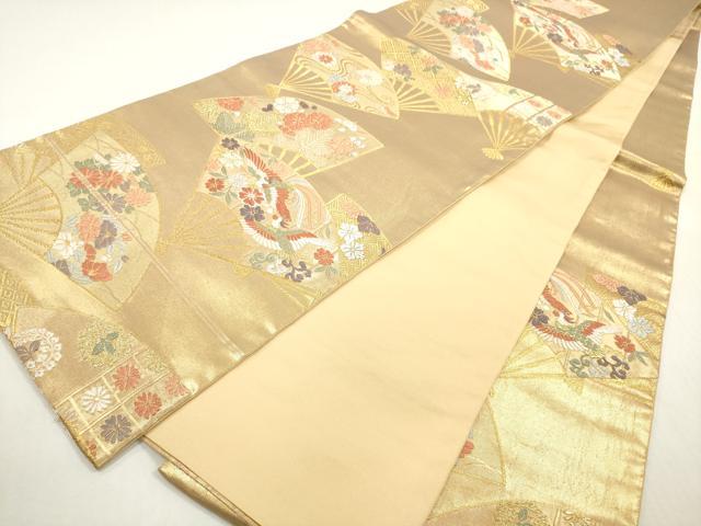 平和屋着物◎六通柄袋帯　唐織　扇面鳳凰花文　金糸　正絹　逸品　DABF5370xg