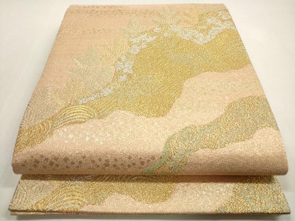 平和屋着物◎六通柄袋帯　立波花文　プラチナ箔　正絹　逸品　DABF5372xg