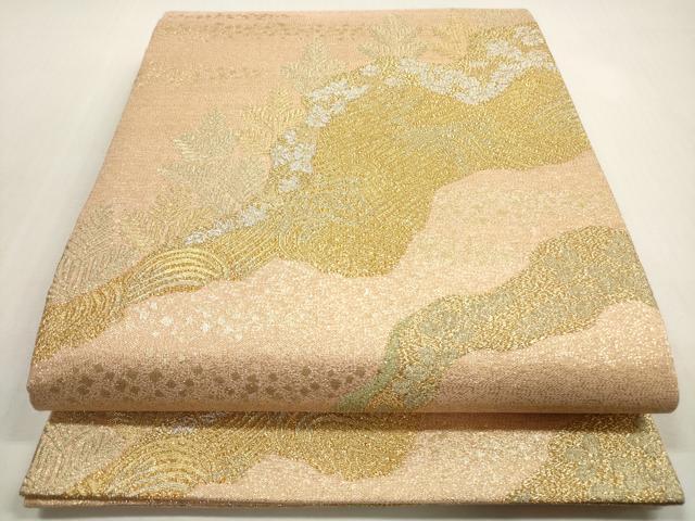 平和屋着物◎六通柄袋帯　立波花文　プラチナ箔　正絹　逸品　DABF5372xg