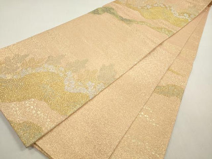 平和屋着物◎六通柄袋帯　立波花文　プラチナ箔　正絹　逸品　DABF5372xg