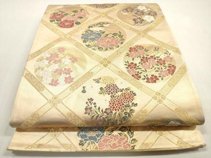 平和屋着物◎六通柄袋帯　唐織　天井花丸文　金糸　正絹　逸品　DABF5379xg