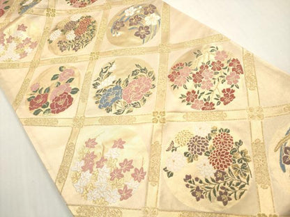 平和屋着物◎六通柄袋帯　唐織　天井花丸文　金糸　正絹　逸品　DABF5379xg