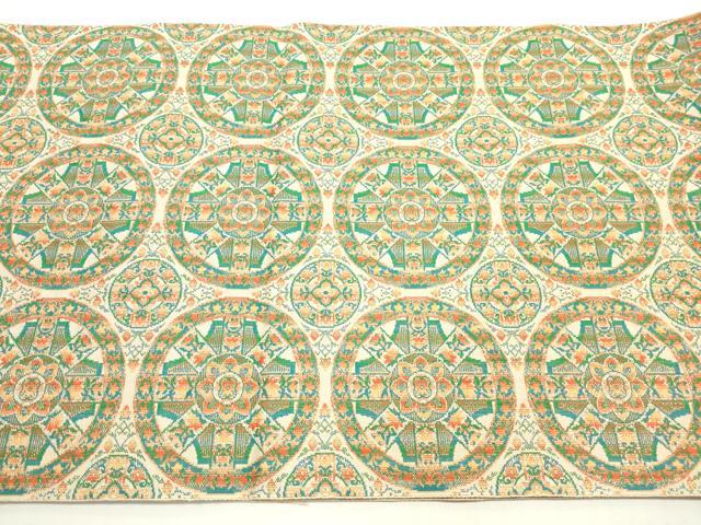 平和屋着物◎本場筑前博多織　八寸名古屋帯　花丸文　金糸　正絹　逸品　DABF5390xg