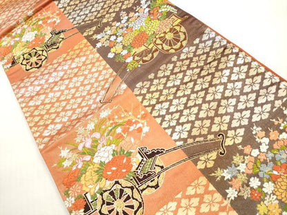 平和屋着物◎西陣　六通柄袋帯　唐織　花車文　金銀糸　証紙付き　正絹　逸品　DABF5413xg