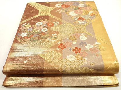 平和屋着物◎西陣　六通柄袋帯　唐織　花車文　金銀糸　証紙付き　正絹　逸品　DABF5414xg