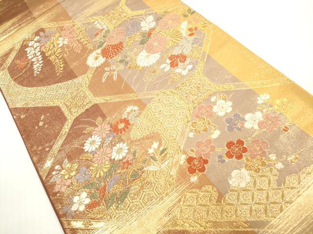 平和屋着物◎西陣　六通柄袋帯　唐織　花車文　金銀糸　証紙付き　正絹　逸品　DABF5414xg