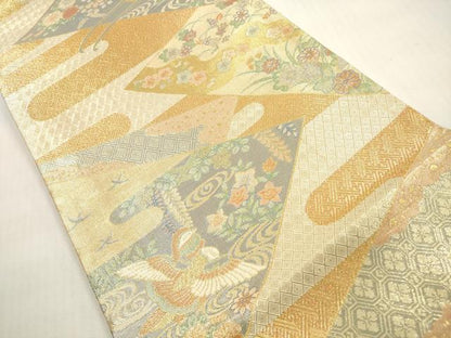 平和屋着物◎宝珠本佐賀錦　六通柄袋帯　九百錦　花車文　金糸　反端付き　正絹　逸品　未使用　DABF5416xg