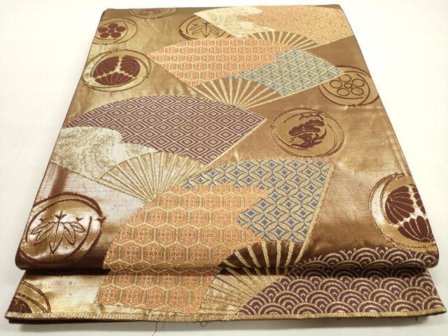 平和屋着物◎六通柄袋帯　扇面吉祥文　松竹梅　金糸　正絹　逸品　DABF5428xg
