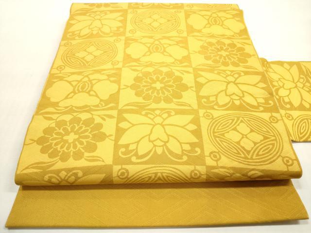 平和屋着物◎全通柄九寸名古屋帯　格子花文　正絹　逸品　DABF5431xg