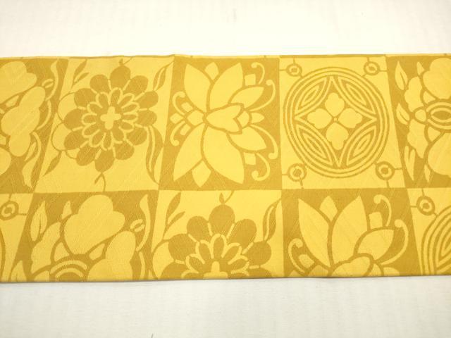 平和屋着物◎全通柄九寸名古屋帯　格子花文　正絹　逸品　DABF5431xg
