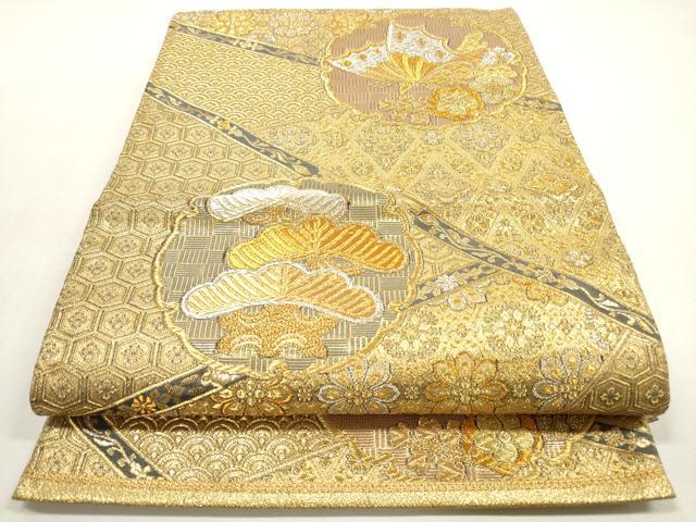 平和屋着物◎六通柄袋帯 松蝶割付紋 金銀糸 正絹 逸品 DABF5436xg