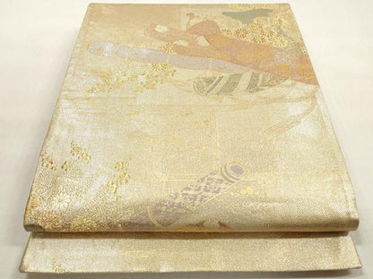 平和屋着物◎六通柄袋帯 花笛文 金糸 正絹 逸品 DABF5442xg