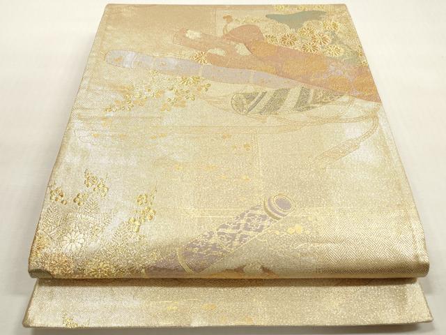 平和屋着物◎六通柄袋帯 花笛文 金糸 正絹 逸品 DABF5442xg