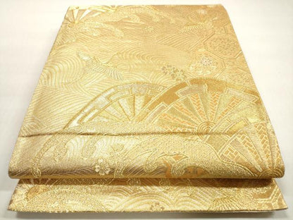 平和屋着物◎佐賀錦 六通柄袋帯 立波片輪車花鳥文 金糸 正絹 逸品 DABF5449xg