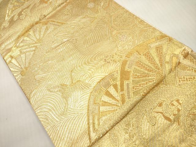 平和屋着物◎佐賀錦 六通柄袋帯 立波片輪車花鳥文 金糸 正絹 逸品 DABF5449xg