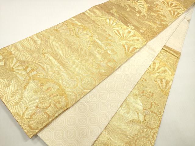平和屋着物◎佐賀錦 六通柄袋帯 立波片輪車花鳥文 金糸 正絹 逸品 DABF5449xg