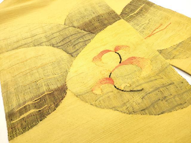 平和屋着物◎八寸名古屋帯 紬地 すくい織 草葉文 正絹 逸品 DABF5460xg
