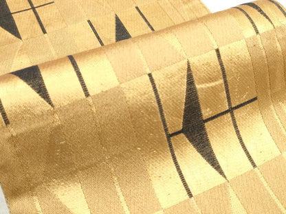 平和屋着物◎両面 半幅帯 格子枝松文 金糸 DABF5520xg