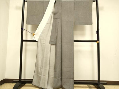 平和屋着物▽上質な小紋　単衣　麻の葉文様　正絹　逸品　DABF5521du