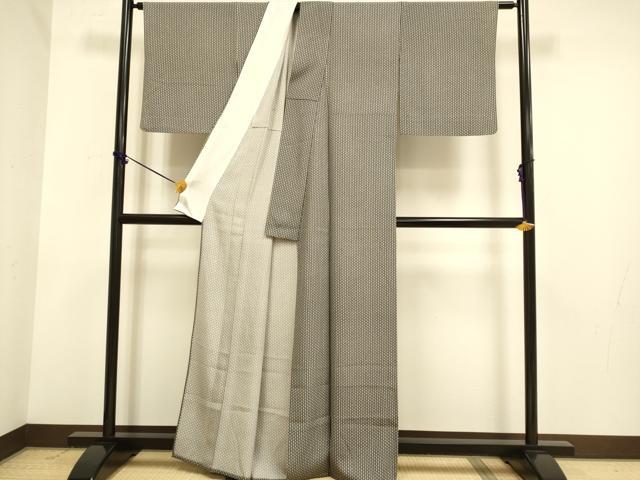平和屋着物▽上質な小紋　単衣　麻の葉文様　正絹　逸品　DABF5521du