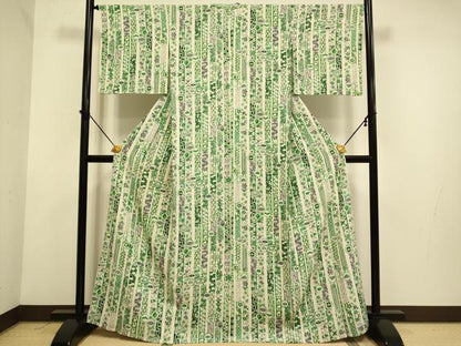 平和屋着物▽上質な小紋　単衣　型染　吉祥宝尽くし花文　正絹　逸品　DABF5524du
