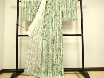 平和屋着物▽上質な小紋　単衣　型染　吉祥宝尽くし花文　正絹　逸品　DABF5524du