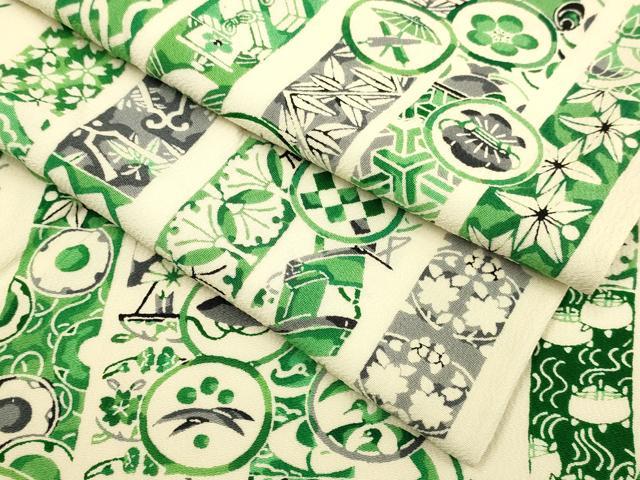 平和屋着物▽上質な小紋　単衣　型染　吉祥宝尽くし花文　正絹　逸品　DABF5524du