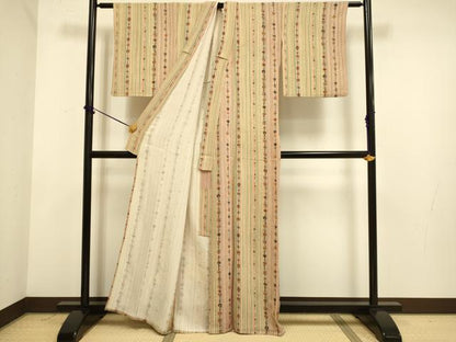 平和屋着物▽上質な小紋　単衣　花間道　金彩　正絹　逸品　DABF5525du