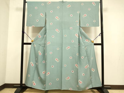 平和屋着物▽上質な小紋　単衣　舞花文　正絹　逸品　DABF5529du