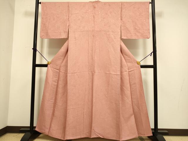 平和屋着物▽上質な色無地　単衣　辻が花地紋　洗朱色　正絹　逸品　DABF5530du