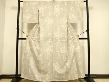 平和屋着物▽本塩沢　単衣　草花文　正絹　逸品　DABF5535du