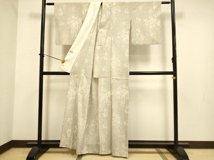平和屋着物▽本塩沢　単衣　草花文　正絹　逸品　DABF5535du