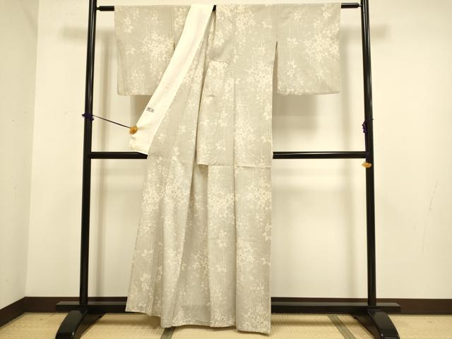 平和屋着物▽本塩沢　単衣　草花文　正絹　逸品　DABF5535du