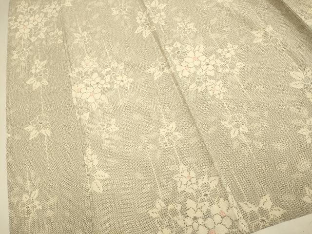 平和屋着物▽本塩沢　単衣　草花文　正絹　逸品　DABF5535du