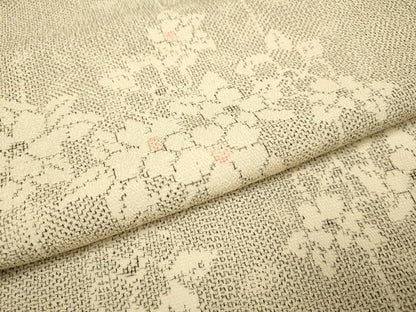 平和屋着物▽本塩沢　単衣　草花文　正絹　逸品　DABF5535du