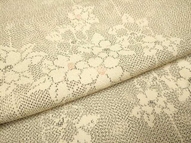 平和屋着物▽本塩沢　単衣　草花文　正絹　逸品　DABF5535du