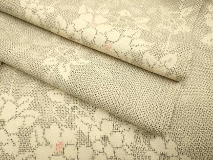 平和屋着物▽本塩沢　単衣　草花文　正絹　逸品　DABF5535du