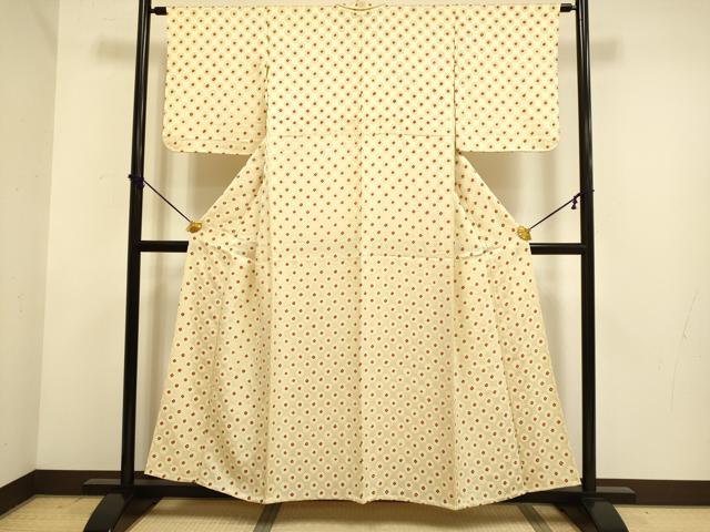 平和屋着物▽上質な小紋　単衣　絞り　丸文　正絹　逸品　DABF5536du