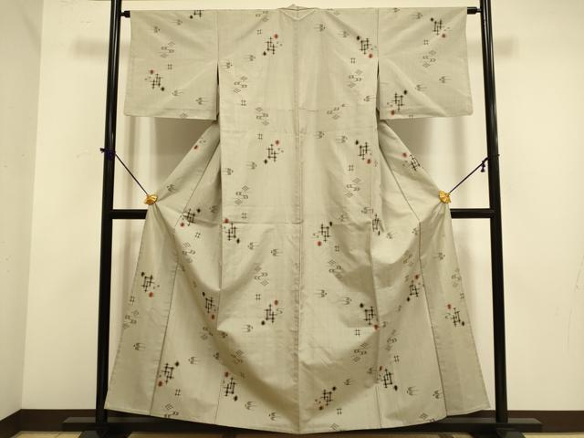 平和屋着物▽上質な紬　単衣　琉球絣文様　正絹　逸品　DABF5538du