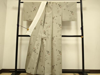 平和屋着物▽上質な紬　単衣　琉球絣文様　正絹　逸品　DABF5538du