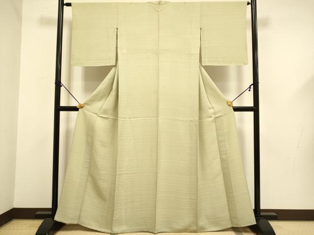 平和屋着物▽京加賀友禅　百貫達雄　色無地　単衣　横段地紋　蒸栗色　正絹　逸品　DABF5574du