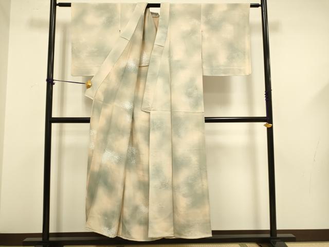 平和屋着物▽上質な小紋　単衣　枝葉地紋　暈し染め　正絹　逸品　DABF5577du