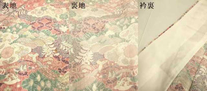 平和屋着物▽上質な小紋　単衣　辻が花　雲取吉祥風景花鳥文　鬼しぼ縮緬　正絹　逸品　DABF5579du