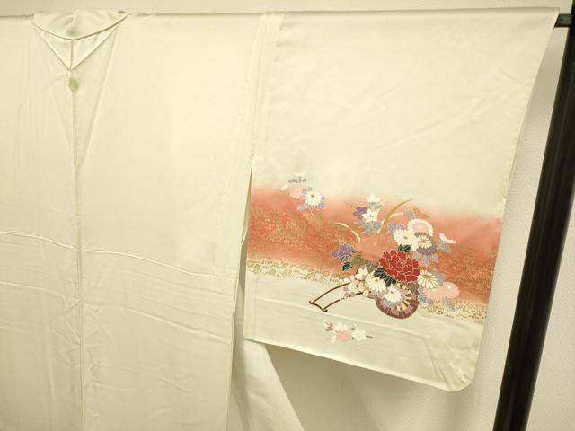 平和屋着物▽訪問着　単衣　花車文　暈し損ね　金彩　正絹　逸品　DABF5581du