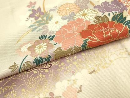 平和屋着物▽訪問着　単衣　花車文　暈し損ね　金彩　正絹　逸品　DABF5581du