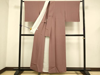 平和屋着物▽上質な色無地　単衣　蘇芳香色　正絹　逸品　DABF5585du