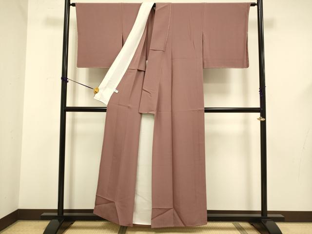 平和屋着物▽上質な色無地　単衣　蘇芳香色　正絹　逸品　DABF5585du