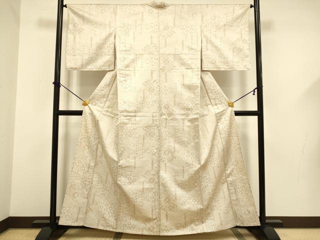 平和屋着物▽上質なお召　単衣　吉祥更紗花文　正絹　逸品　DABF5586du