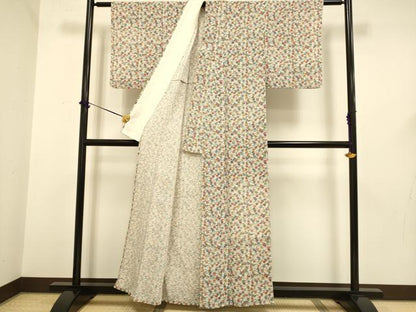 平和屋着物▽上質な小紋　単衣　作家物　唐織　吹き寄せ文　鬼しぼ縮緬　正絹　逸品　DABF5588du